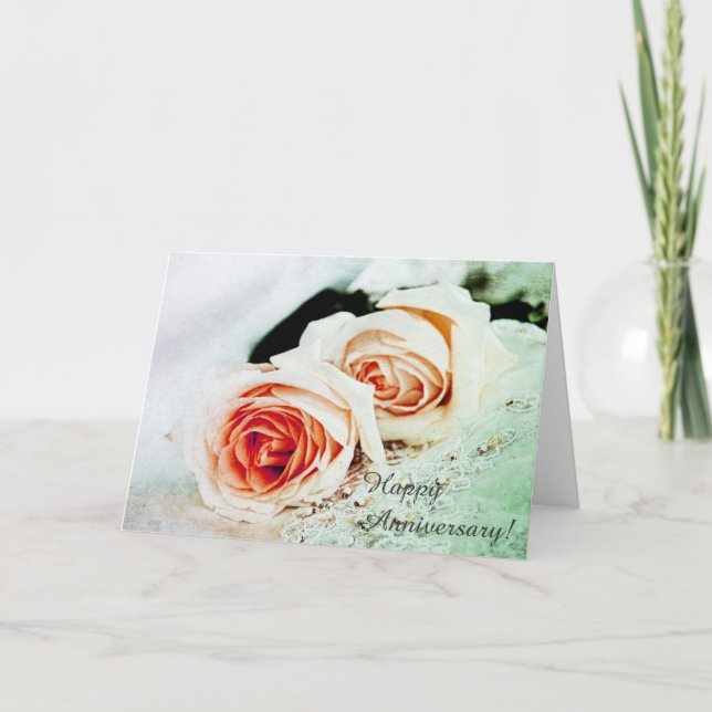 Tarjeta Dos rosas de la licitación de coral - feliz aniver (Anverso)