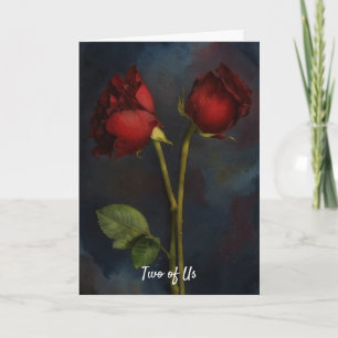 Tarjeta Dos rosas rojas se aman juntas 