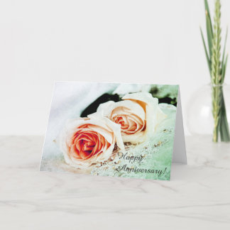 Tarjeta Dos rosas tiernas de coral - feliz aniversario