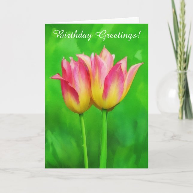 Tarjeta Dos tulipanes bonitos Dos deseos de cumpleaños Ama (Anverso)