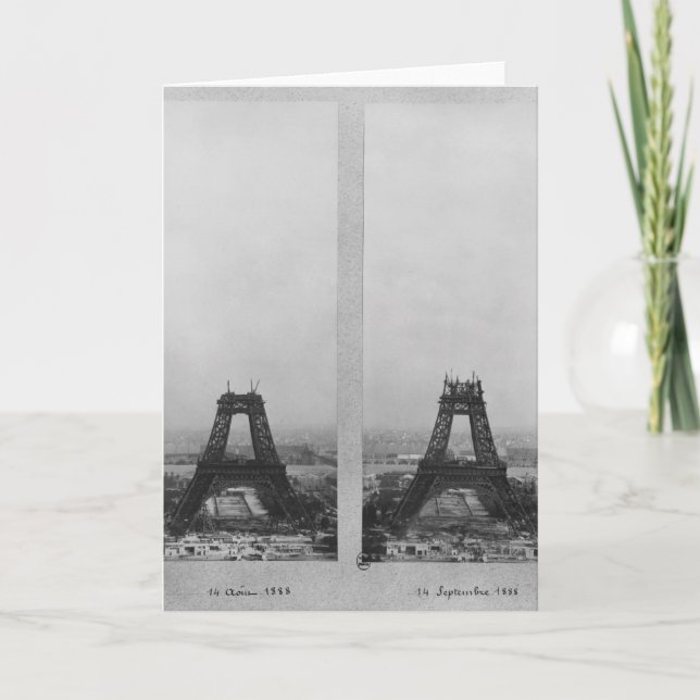 Tarjeta Dos vistas a la construcción del Eiffel (Anverso)