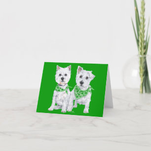 Tarjeta Dos Westies sentados en el Día de San Patricio