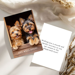 Tarjeta Dos Yorkies Juguetones y Adorables, ¡Recupérate Pr