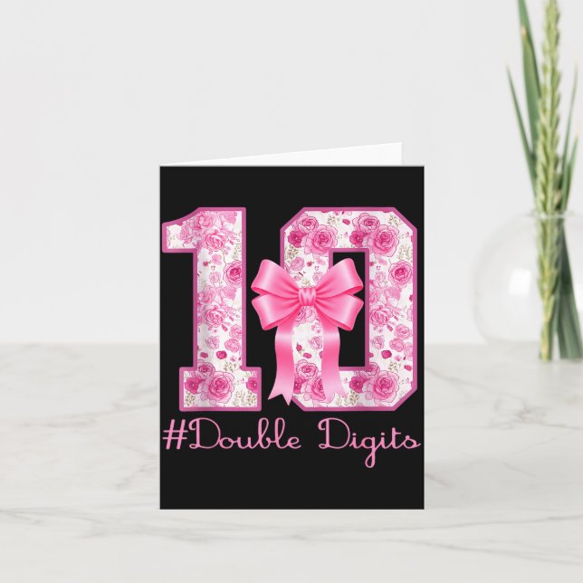 Tarjeta Double Digits 10th Birthday Girl Nk Coquette Bow 1 (Anverso)