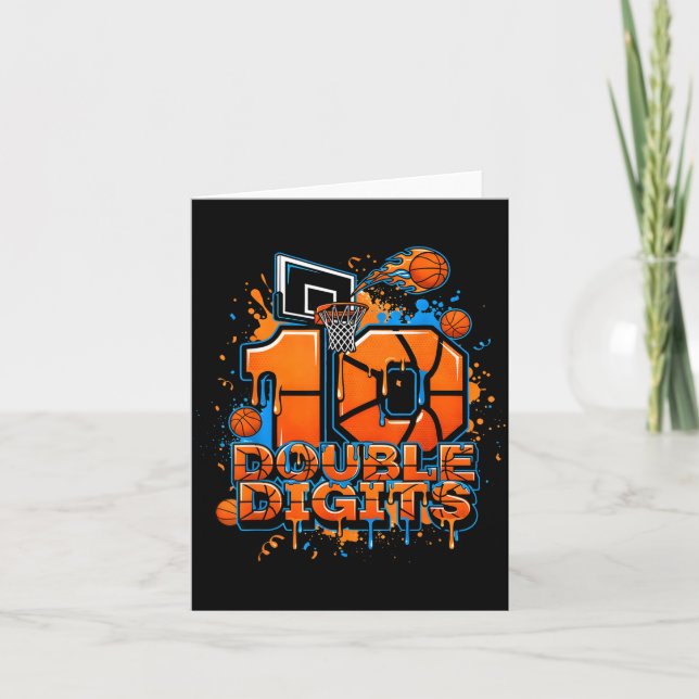 Tarjeta Double Digits Birthday 10 Year Old Boy Basketball  (Anverso)