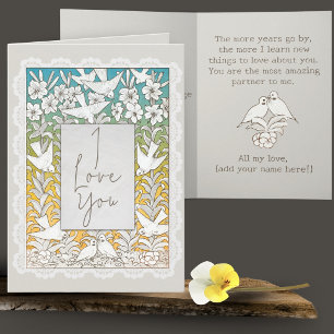 Tarjeta Doves y Encaje Romántico Vintage Te Amo