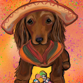 Tarjeta Doxie Rojo de Pelo Largo