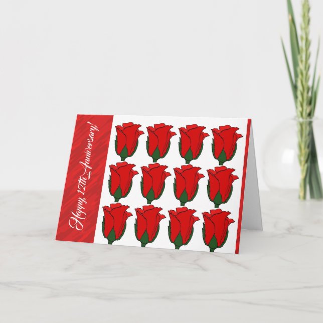 Tarjeta Dozen Red Roses Happy 12º aniversario Card (Anverso)