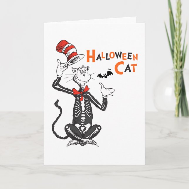 Tarjeta Dr. Seuss | Gato con sombrero de Halloween (Anverso)