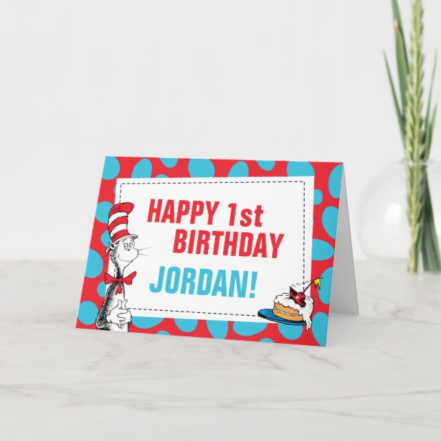 Tarjeta Dr. Seuss | Gato en cumpleaños Gorra (Anverso)