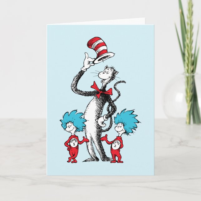 Tarjeta Dr. Seuss | Gato en el sombrero, Cosa Uno y Cosa D (Anverso)