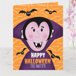 Tarjeta Drácula de vampiro golpea a los niños cuelgan feli