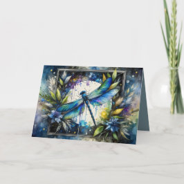 Tarjeta Dragón azul Acuarela Botánica