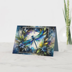 Tarjeta Dragón azul Acuarela Botánica