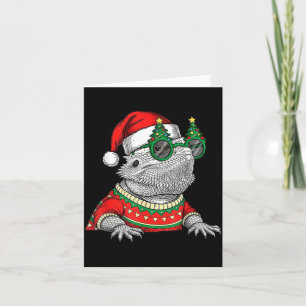Tarjeta Dragón barbudo divertido sombrero de Santa Navidad