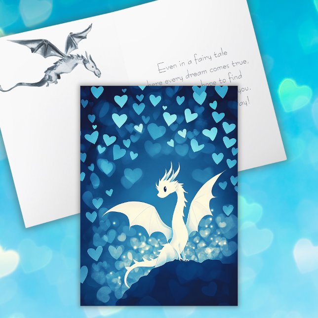Tarjeta Dragón blanco lindo para el El día de San Valentín (Cute White Dragon for Grandson Valentine's Day Card)