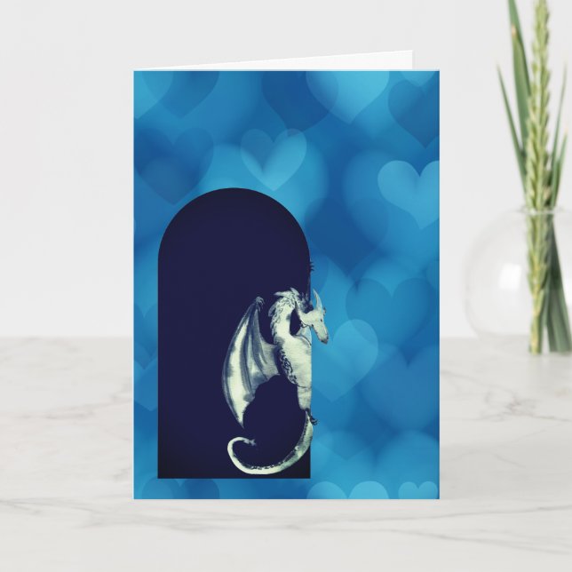 Tarjeta Dragon Blue Hearts Nieta El día de San Valentín (Anverso)