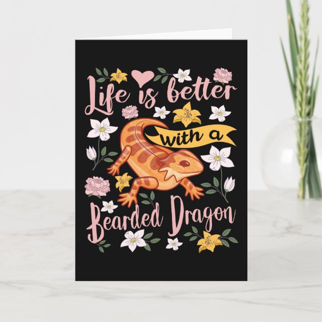 Tarjeta Dragón con barba Pogona diciendo (Anverso)