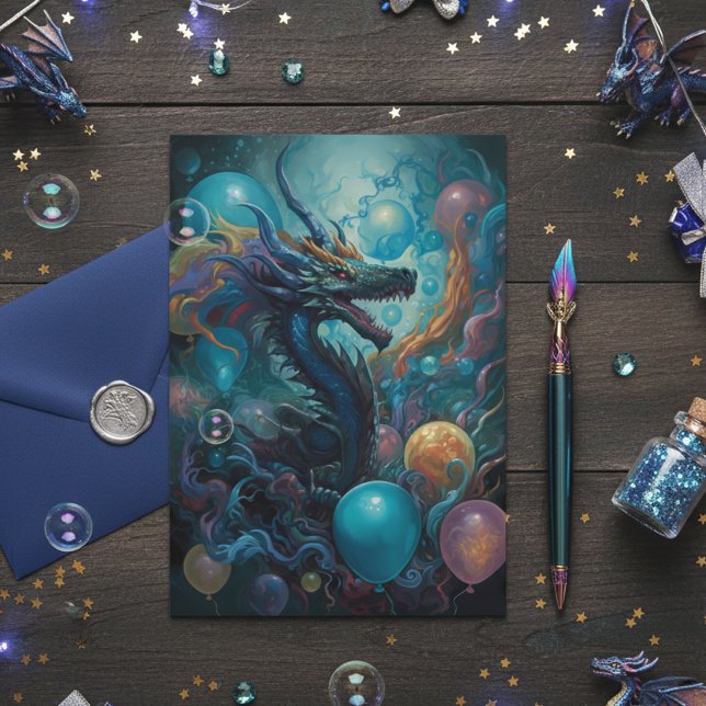 Tarjeta Dragón con globos de cumpleaños (Subido por el creador)