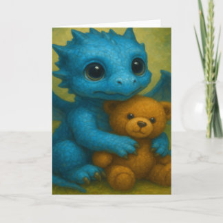 Tarjeta Dragón de bebé de cachorro azul con ojo de peluche