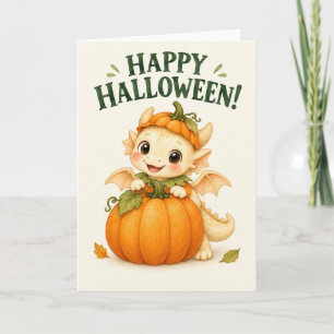 Tarjeta Dragón de bebé de calabaza feliz Halloween naranja