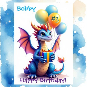 Tarjeta Dragón de cumpleaños agregar nombre y edad de niño