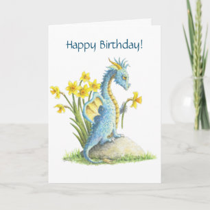 Tarjeta Dragon de Cumpleaños Azul