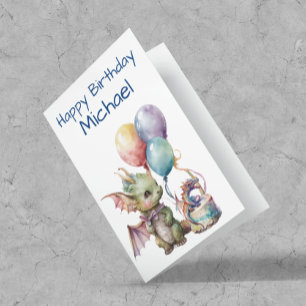 Tarjeta Dragón de Cumpleaños Bebé Personalizado Acuarela