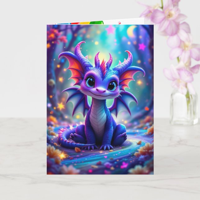 Tarjeta Dragón de cumpleaños lindo Añadir nombre y firma (Orquídea)