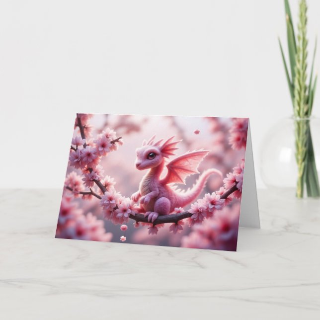 Tarjeta Dragón de flores rosadas (Anverso)