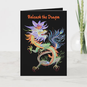Tarjeta Dragón de Fuego Chino Cortado Brillante y Vívido
