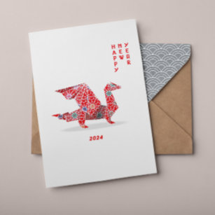 Tarjeta Dragón de los orígenes rojos de Año Nuevo chino 20