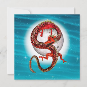 Tarjeta Dragón de Luna Roja Arte de Fantasía Celestial