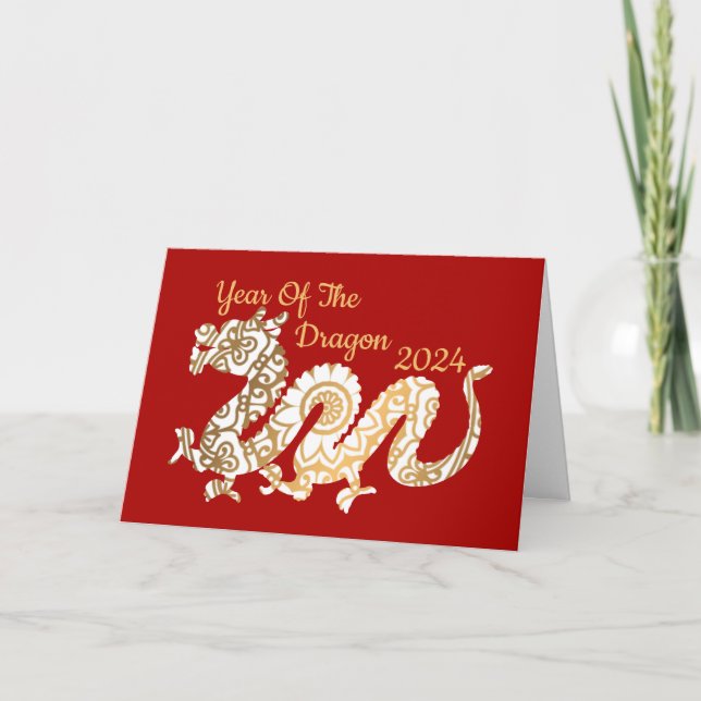 Tarjeta Dragón de Mandala 2024 Rojo de Año Nuevo chino (Anverso)