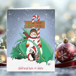 Tarjeta Dragón de muñeco de nieve del Polo Norte Navidad P
