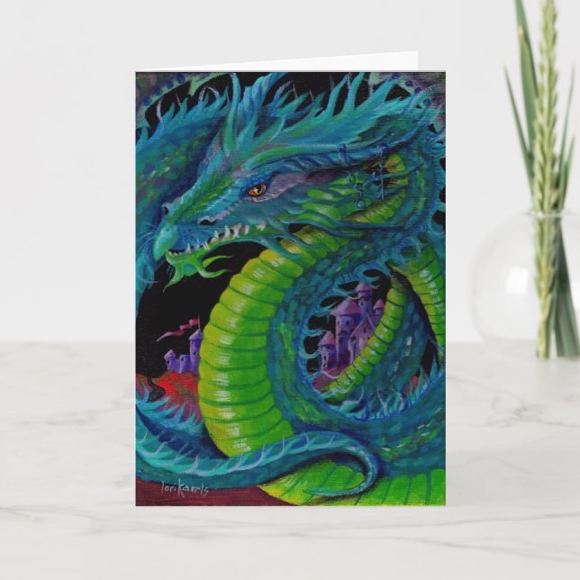 Tarjeta DRAGÓN DE NEÓN II por Lorri Karels (Anverso)
