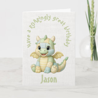 Tarjeta Dragón de peluche Cumpleaños de un niño pequeño