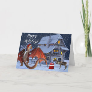 Tarjeta Dragón de vacaciones de Navidad Santa