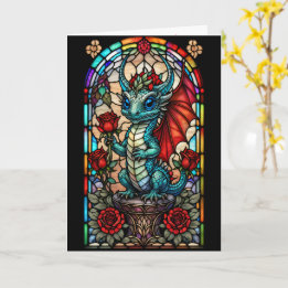 Tarjeta Dragón de vidrio con manchas falsas con Rosa