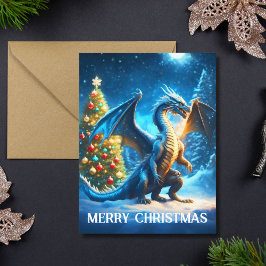 Tarjeta Dragón diciendo Feliz Navidad