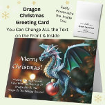 Tarjeta Dragon en árbol Bauble Merry Christmas Card<br><div class="desc">Personaliza estas tarjetas de Navidad - cambia cualquier texto - También ve mi tienda para otros regalos de dragón</div>