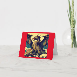 Tarjeta Dragón europeo de fantasía - Woodcut 1