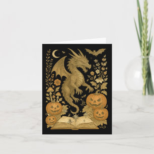 Tarjeta Dragón Floral Retro Libro Calabaza Lectora Espeluz