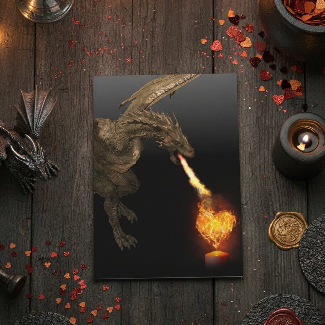Tarjeta Dragón Fuego Respirando Corazón Amor Wyvern (Subido por el creador)
