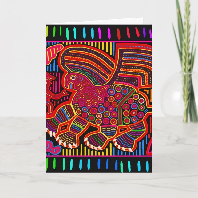 Tarjeta Dragón Kuna indio amigable Mola (Anverso)