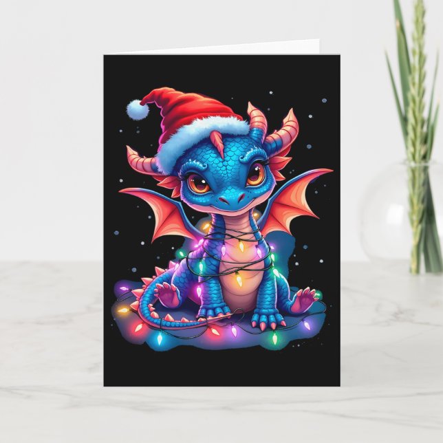Tarjeta Dragón Navideño Adorable  (Anverso)