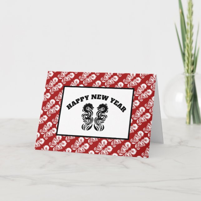 Tarjeta Dragón oriental, saludo chino de Año Nuevo (Anverso)
