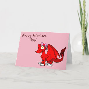 Tarjeta Dragón peludo SD rojo con lazo para el Día de San 