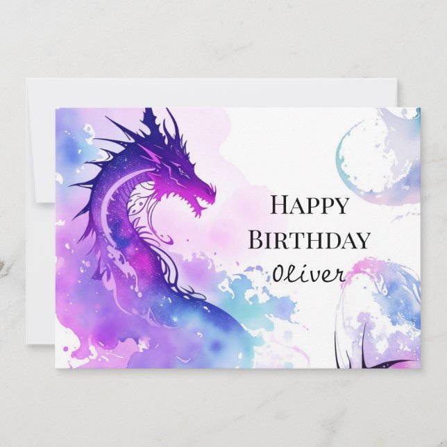 Tarjeta Dragón Personalizado moderno Cumpleaños (Anverso)