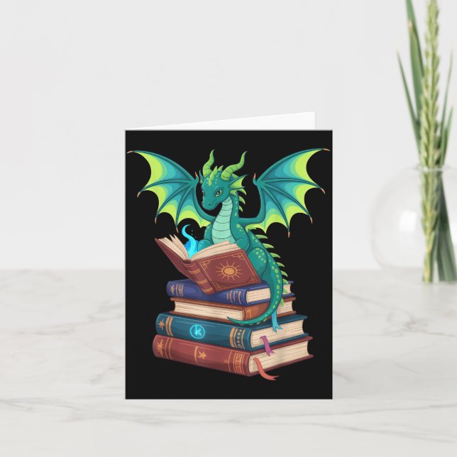 Tarjeta Dragon Reading Books Fantasy Lovers Mythical Creat (Anverso)